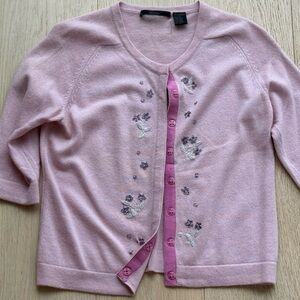 Vintage Easel 100% Cashmere Beaded Floral Cardigan – Size M – Made in Hong Kong